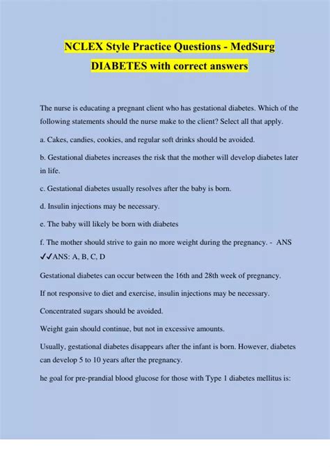diabetes mellitus nclex questions|Diabetes Mellitus NCLEX Style Questions Flashcards .